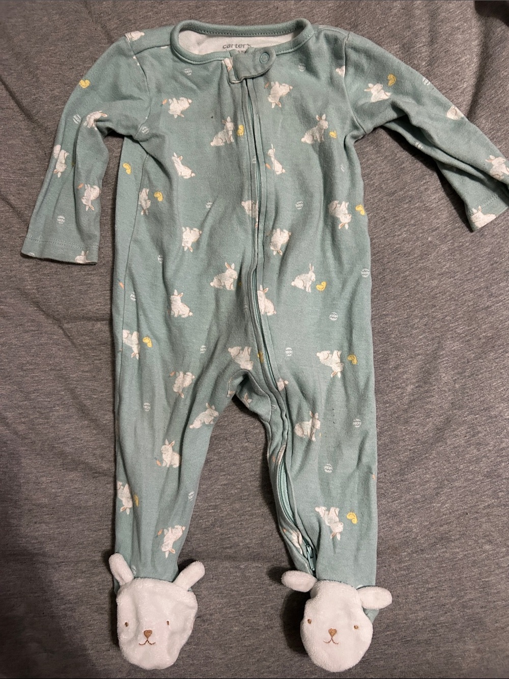 Carter's Mint Green Bunny Footed One-Piece